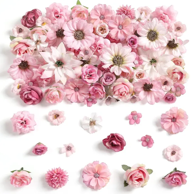 Famanu Mini kunstbloemen set met 90 stuks in 17 stijlen voor bruiloft en decoratie wit
