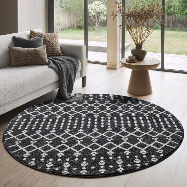 Muratap Boho Rond Antik Laagpolig Vloerkleed Zwart/Grijs