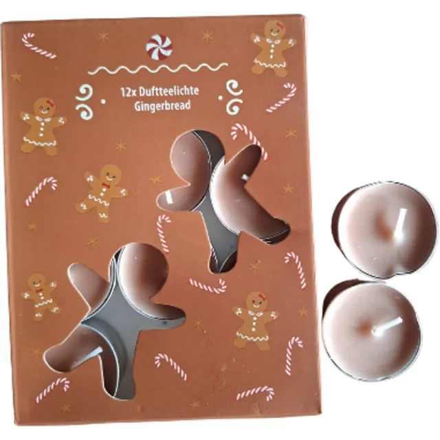 Kapimex Geurtheelichtjes - Gingerbread - 12 stuks | Warme Koekjesgeur | Kerst Theelichtjes - Branduur: 4h Bruin