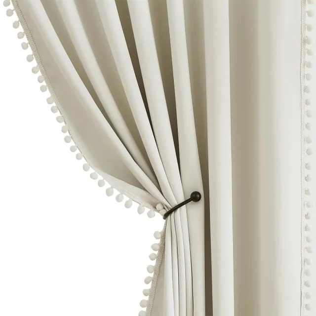 Unyqoos ® Verduisterende Gordijnen met Pompons voor Stijlvolle en Warme Interieurs beige