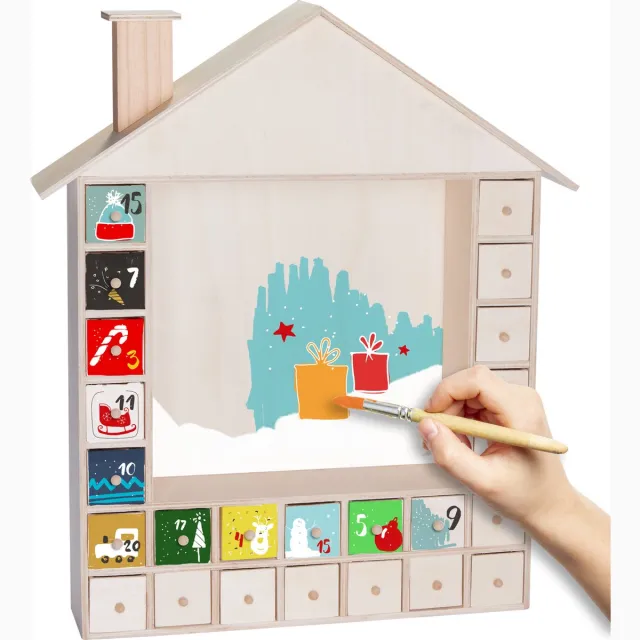 Brubaker Herbruikbare Adventskalender te Vullen met 24 Lades - DIY Kerstkalender om te Schilderen, Knutselen en Zelf te Ontwerpen - Blanco - 40,3 cm Hoog Houtkleuren 40.3 cm