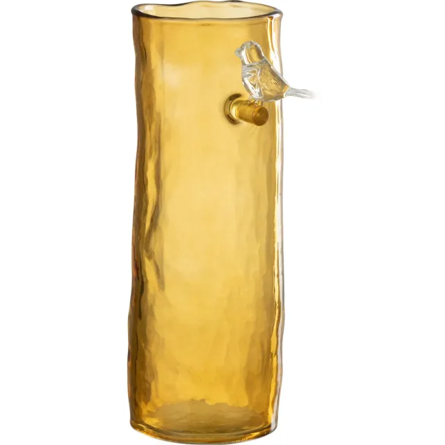 J-Line vaas Lang Vogel - glas - oker - small - 27 cm hoog Geel