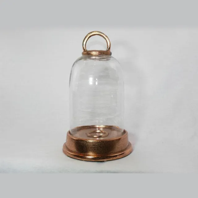 Sense Glazen stolp - Stolp met aluminium voet - Stolp lantaarn - Windlicht - Hurricane - Stolp met plateau Kopper
