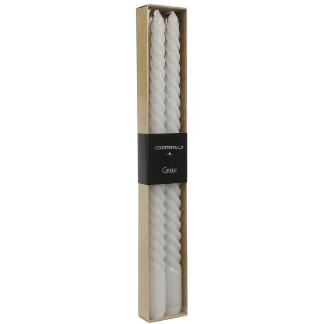 Countryfield dinerkaars Twirly 30cm wit - set van 2 kaarsen decoratie.