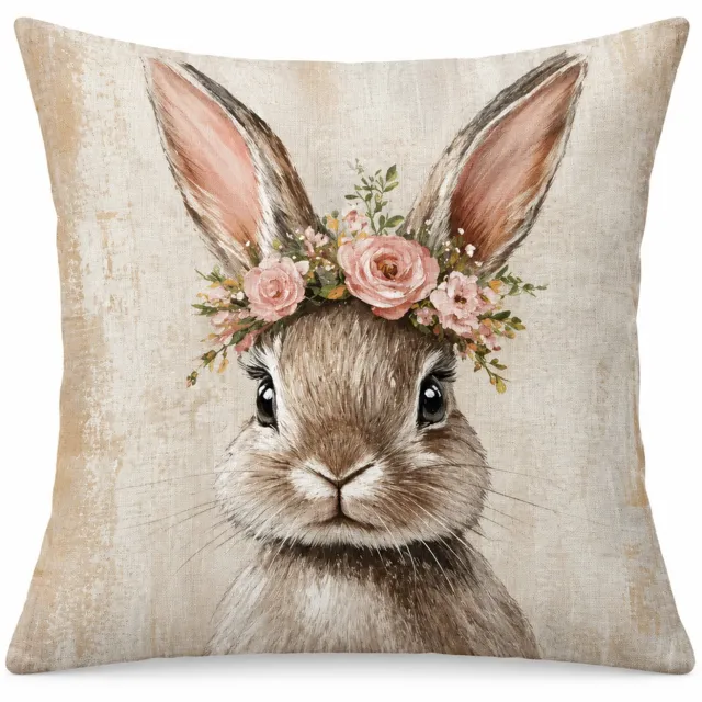 SWGOTA Sierkussenhoes met konijn en bloemen 45 x 45 cm - Pluche kussenhoes voor de bank - Zonder binnenkussen Multicolour