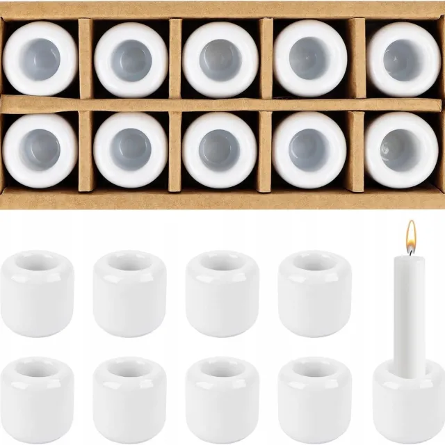 Prout Set van 10 Witte Keramische Kandelaars, Ø 1,8 cm opening