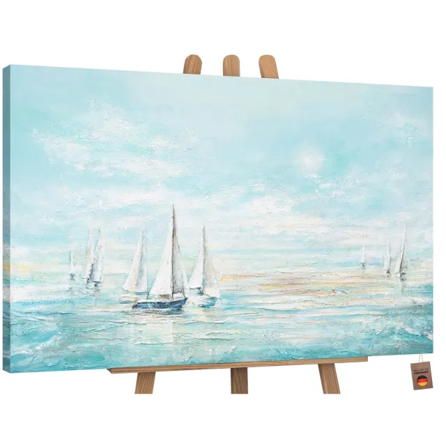 YS Canvas schilderij landschapsformaat handgeschilderd zeeblauw zee blauw – YS-Art Gallery – Luxe wanddecoratie voor woonkamer – Modern schilderij voor slaapkamer en hal Without Floater Frame