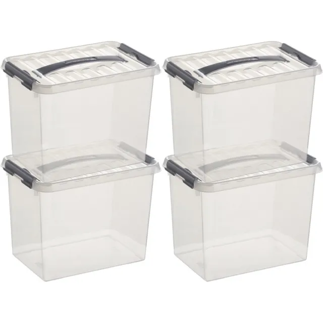 Sunware 6x sunware q-line opberg box/opbergdoos - 9 liter - 30 x 20 x 22 cm - kunststof - opslagbox - transparant/zilver