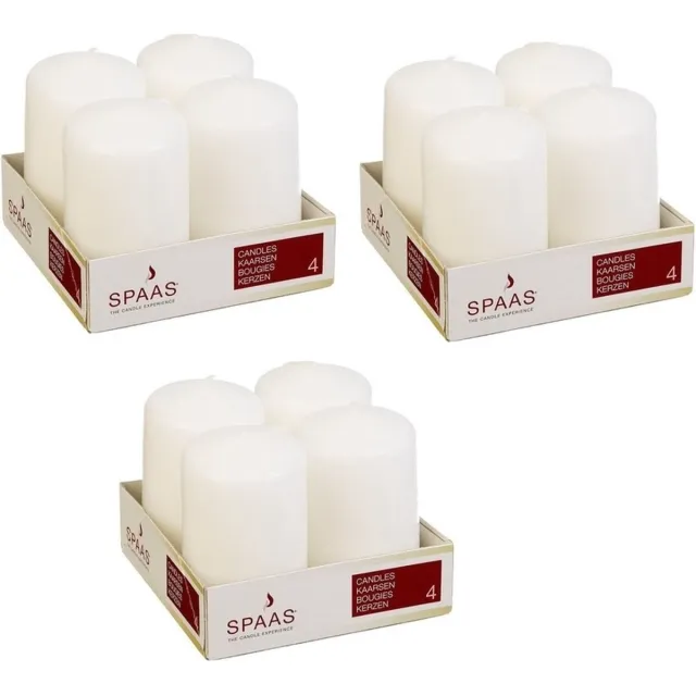 Spaas Stompkaarsen/zuilkaarsen - set van 12x - creme wit - D5 x H8 cm - 12 branduren
