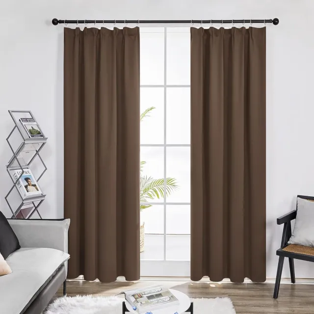Famanu Verduisterende Gordijnen Plooiband, Bruin, 140x175 cm (B x H), set van 2, Gordijn Warmte-isolerend voor Raam, Slaapkamer, Kant en Klaar