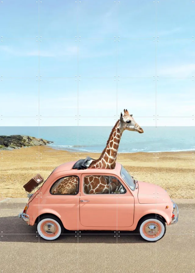 IXXI Italy, Paul Fuentes - 100 x 140 cm - Grote wanddecoratie en posters - Vintage, Speels, Pop art, Kleurrijk, Fotografie, Woonkamer, Auto's Roze
