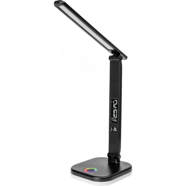 Platinet Bureaulamp LED - Draadloze oplader 5W - Wekker & Thermometer - Geschikt voor Smartphones - Zwart