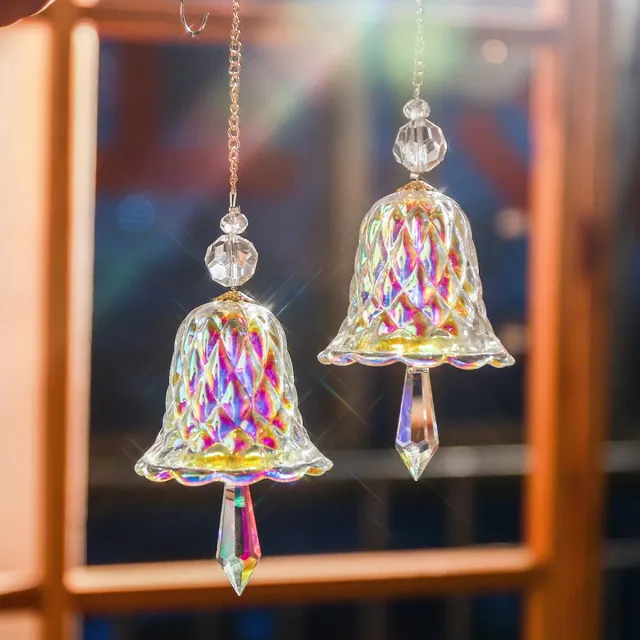 PZCC Windgong - Klokvormig Windgong - Wind Chimes - Windgong hanger - Tuin decoratie - Kristal Glanzende - Windgong Duivenverjager - Reflecterend Holografisch Vogelverjager - Glas - Voor Balkon Tuin Vijver-2stuks - Iriserend