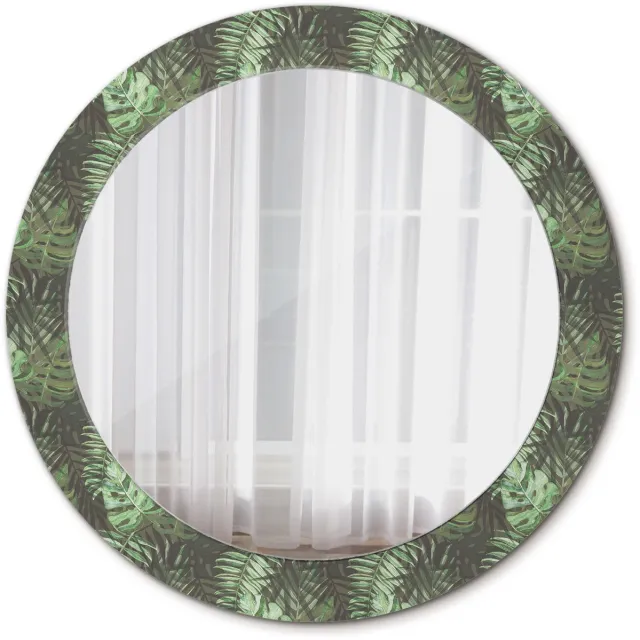 TULUP Spiegel - Ronde Spiegel - Spiegel op gehard Glas - Tropische bladeren - Diameter: 70 cm - Spiegel met decoratieve opdruk - Badkamerspiegel - Gangspiegel - Eetkamer - Groene - Scandinavisch Design - Stijlvolle Spiegel - Wandmontage Groen Tropische bladeren