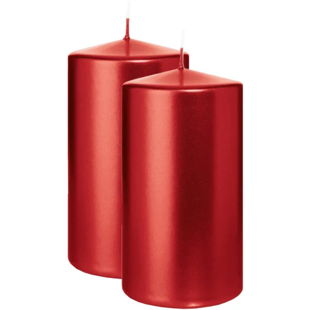 Wiedemann Cilinderkaars/stompkaars - 2x - metallic rood - 13 x 7 cm - 52 branduren - zuilkaarsen Donkerrood
