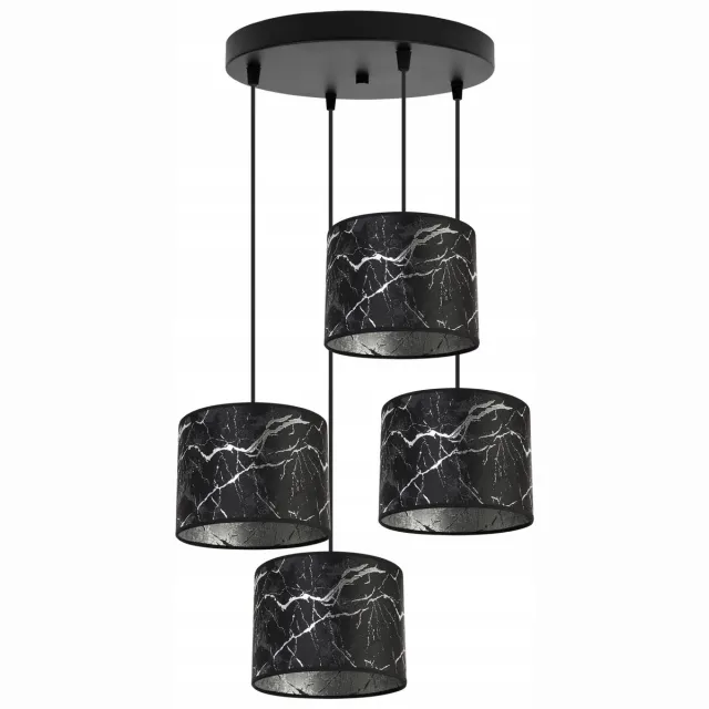 HOME LIGHT Light-Home Werona – Plafondlamp 4-lichts – Zwart frame – Stoffen kap zwart/zilver – Modern design Zwart met zilver