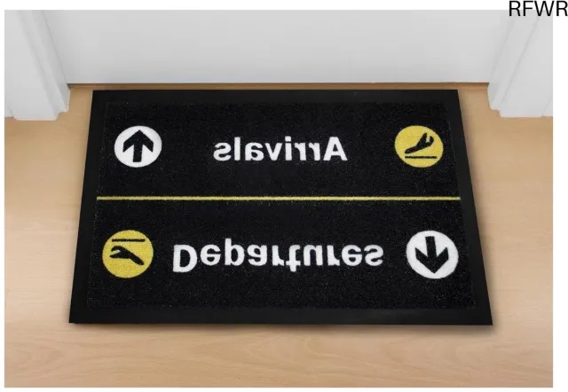 RFWR Deurmat met Arrivals/Departures Motief - Wasbaar en Antislip (40 x 60 cm) - Zwart Geel