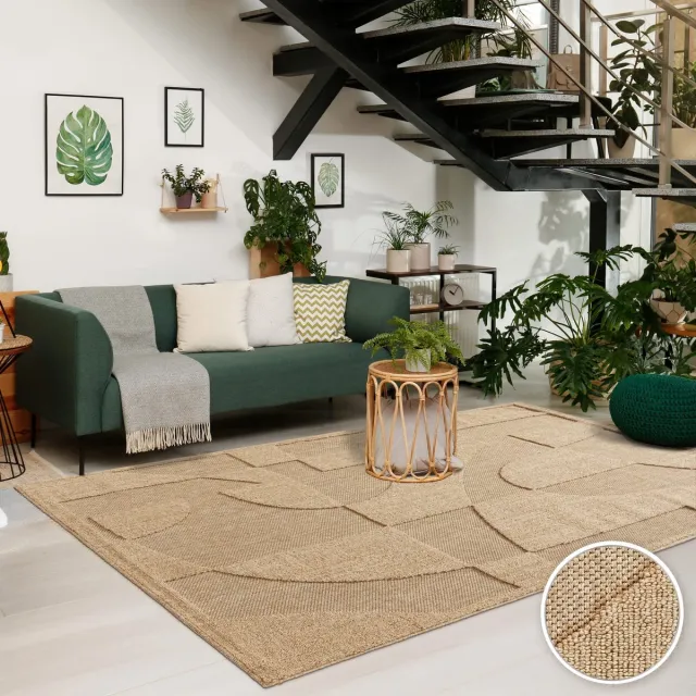 TT Home Binnen- en buitentapijt weerbestendig balkon keuken boho hoog-laag effect geometrisch 80 x 150 cm Rechthoek 80 x 150 cm Rechthoek beige