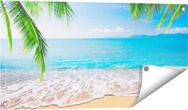 Gards Tuinposter Tropisch Strand en Zee - 80x40 cm - Tuindoek - Tuindecoratie - Wanddecoratie buiten - Tuinschilderij Multikleur
