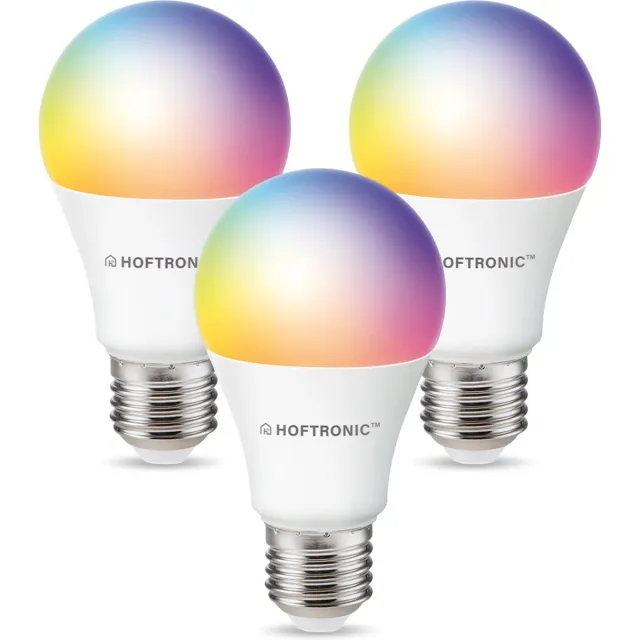 E27 SMART WiFi LED Lamp 3 Stuks - RGBWW 10 Watt 806lm A60 Dimbaar - Bedienbaar via Hoftronic Smart App - Bedienbaar via stem