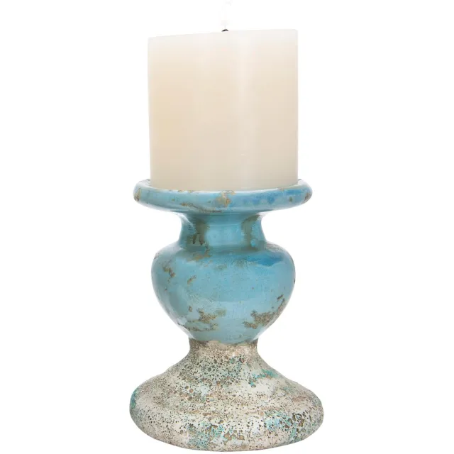 Creative Co-Op Grote Verweerde Terracotta Kaarsenhouder, Blauw