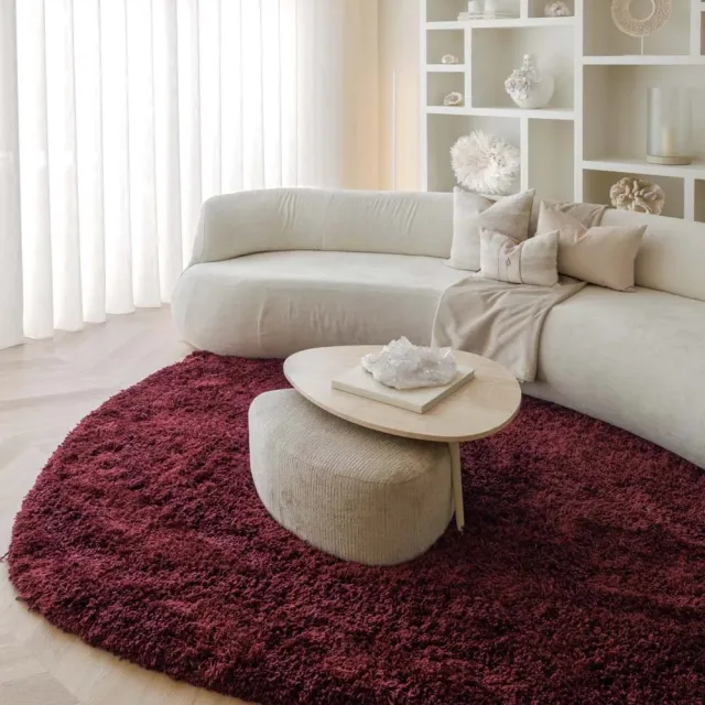 Nordic Weavers Organisch vloerkleed shaggy - Sveve Pebble bordeauxrood 240x330