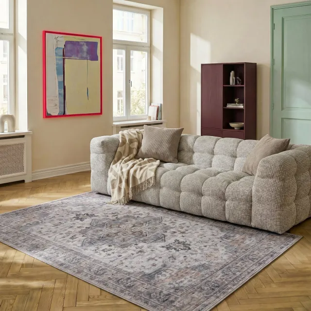 MrCarpet Wasbaar Vintage Vloerkleed Beige/blauw Luca 280x370cm Mrcarpet