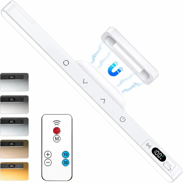 FLITI Magnetische oogbeschermingslamp - oplaadbaar en met afstandsbediening - voor lezen en studeren - voor slaapkamer en studentenkamer - magnetische ledlamp - voor studenten - wit - 1 stuk