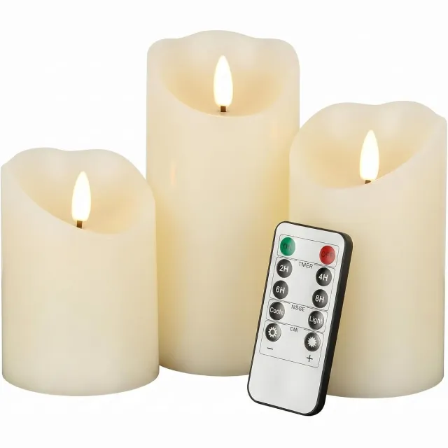 Flintry Warm-Ivoren Stompkaarsen (Set Van 3) — Realistische Wasafwerking — Oplaadbaar — Flikkerend Vameffect — Decoratieve Verlichting Voor Bruiloften, Schoorsteenmantels En Eettafels — Inclusief Afstandsbediening — Verschillende Hoogtes Warmwit