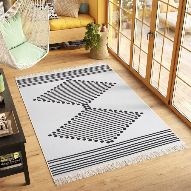 Tapiso Azteca Vloerkleed Katoenen Dubbelzijdig Tapijt Woonkamer Kleed Maat- 80x300 Lichtgrijs Antraciet