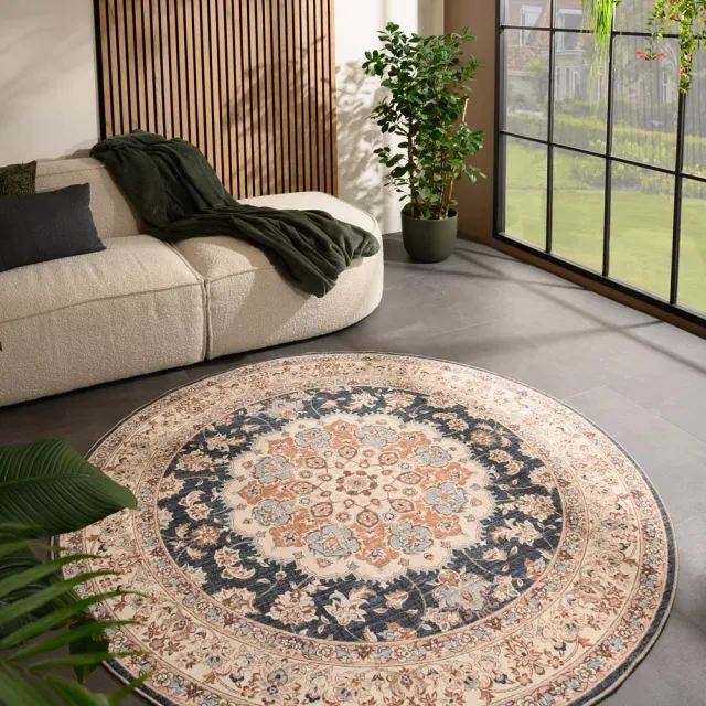 Heritaged Rond vintage buitenkleed - Valenca Nova goud/blauw 115