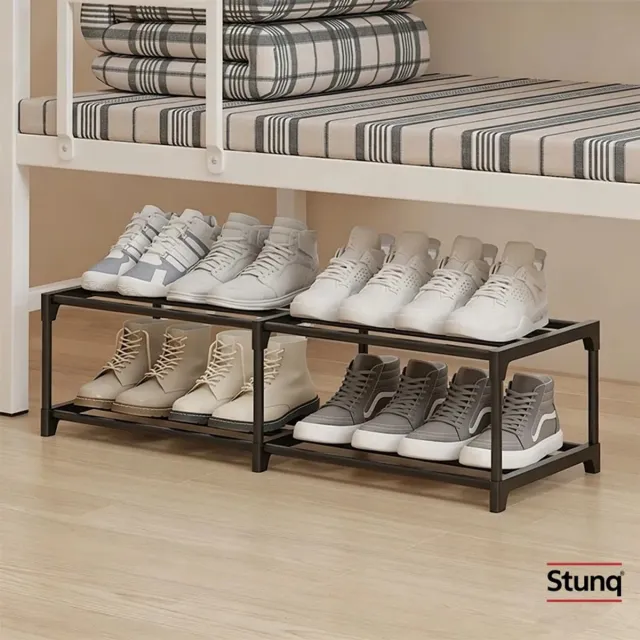 Stunq Schoenenopbergrek onder bed - Zwart metalen frame - Ruimtebesparend - 2 niveaus