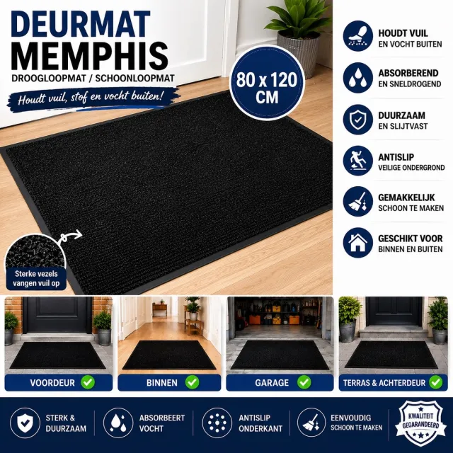 Wicotex Deurmat - Droogloopmat Memphis Zwart - Afmeting 80x120cm