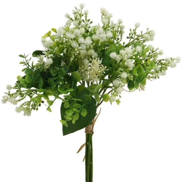 Viana Decoratief kunstbloemenboeket, groen en wit, 36 cm lang, kunstbloemend Veelkleurig