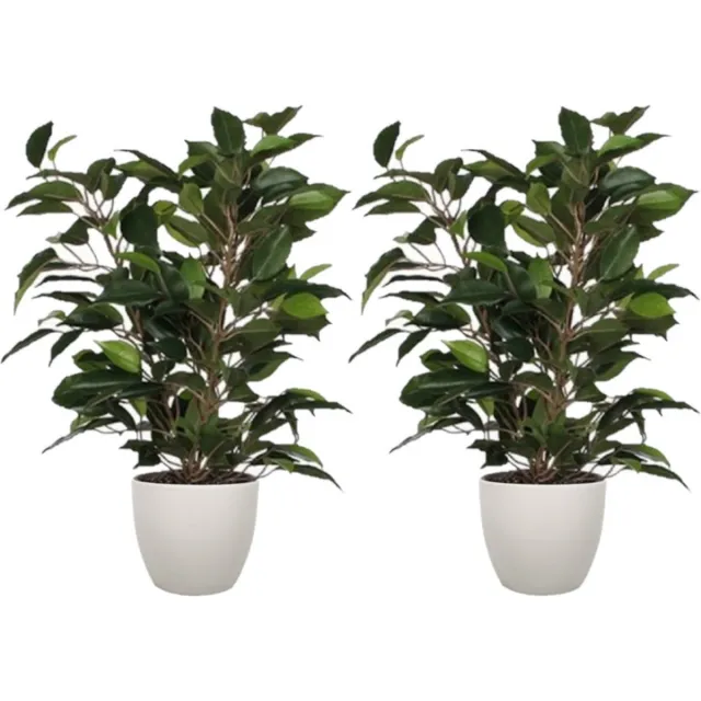 Mica Decorations 2x stuks groene ficus kunstplant 40 cm met plantenpot taupe D13.5 en H12.5 cm