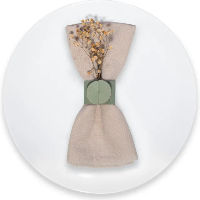 SKINNATUR Servetringen Set van 12 – Groen (Laurel) – Ø 4 cm – Gerecycleerd Leer – Servethouders voor Tafeldecoratie