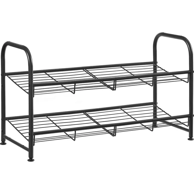 Songmics Schoenenrek met 2 planken, stapelbare schoenenorganizer, voor maximaal 8 paar schoenen, van staal, voor hoge hakken, gymschoenen, pantoffels, zwart wit