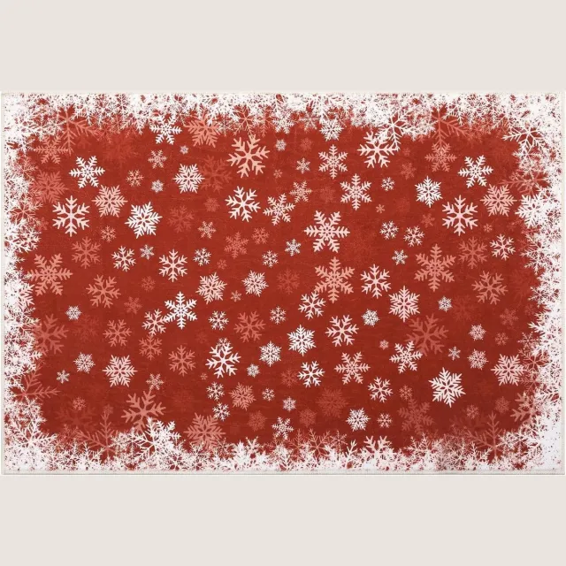 Triumpunpre Vloerkleed Kerst Sneeuwvlokken Fluweel Rood 80x150 cm Opvouwbaar Gewassen Achterkant Zwaar Woonkamer