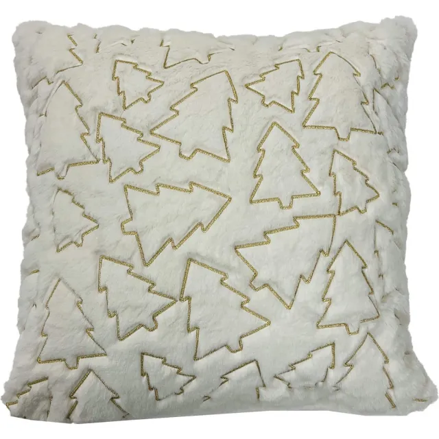 Textino PINA - kussenhoes 45x45 cm - kerstkussen - gouden dennenbomen - Snow White - wit Gebroken wit
