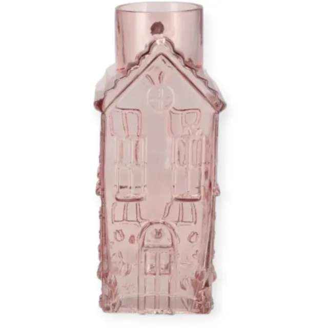 DK design Daan Kromhout - Vaas - Bloemenvaas - Glas - Huis - Licht Roze - 13x13x30 cm - House