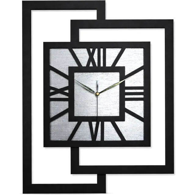 Ornament Handgemaakte Grote Houten Wandklok – Modern Minimalistisch Design, Rechthoekig Verticaal, Romeinse cijfers, Geruisloos, Zonder Tikkend Geluid – Voor Woonkamer, Slaapkamer, Keuken –Unieke Wanddecoratie,Industrieel Design & Stil Uurwerk, zwart - silver zwart - zilver