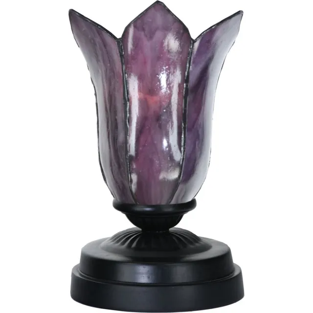 Coloured by Art Tiffany lage tafellamp zwart met Gentian Purple - Art Deco Trade Paars