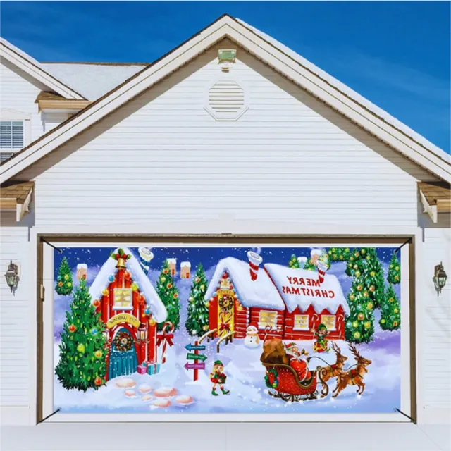 PEAM 6 X 13 Ft Kerstvakantie Garage Deur Banner Cover Outdoor - Grote Vrolijke Kerst Sneeuwpop Kerstman Kabouter Banner - Heilige Kerststal Achtergrond Opknoping Decor Voor Kerstmis Nieuwjaar Outdoor Muur ROOD