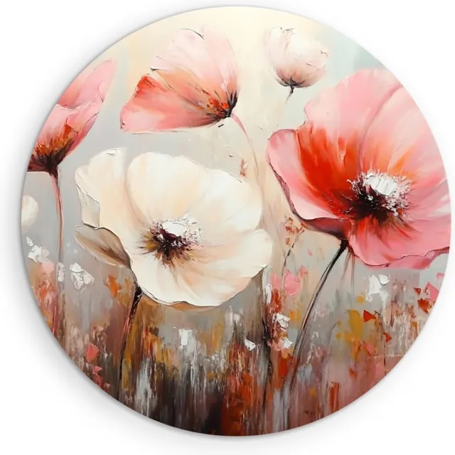 Saammp Muurcirkel Hout - Wit Roze Gekleurde Bloemen - Natuur - Abstract - Ø 60 - Wandcirkel - Wanddecoratie Cirkel - Muurdecoratie Woonkamer - Kantoor Decoratie