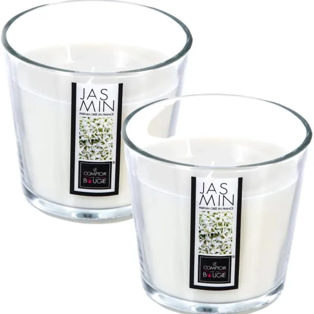 Atmosphera geurkaars - 2x - jasmijn geur - 40 branduren - wit - in glas - aroma/geurkaars
