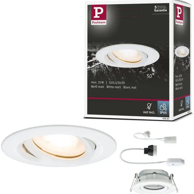 Paulmann Inbouwlamp Nova Plus zwenkbaar IP65 rond 93 mm 30° GU5,3 / GU10 max. 35W 230/12V dimbaar Wit mat