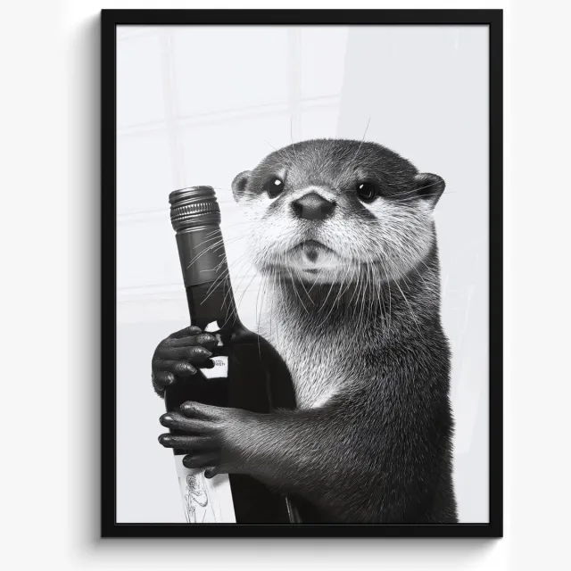 FrameYourWall Poster in lijst - Fotolijst 50x70 cm - Posters - Wijnfles - Otter - Zwart - Posterlijst zwart - Decoratie - Wanddecoratie woonkamer - Muurdecoratie slaapkamer Otter - Wijnfles