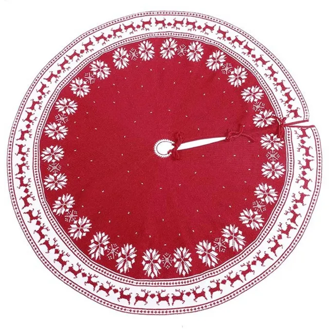 Oemmn Grote Kerstboomrok - 122cm - Kabelgebreide dikke boomrok - Met rendier en sneeuwvlok patroon - Kerstboomonderkleed voor kerstfeest en kerstdecoratie rood-wit