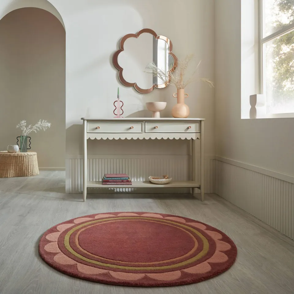 Flair Rugs Lois Scallop Border rond wollen vloerkleed terracotta, foto 2