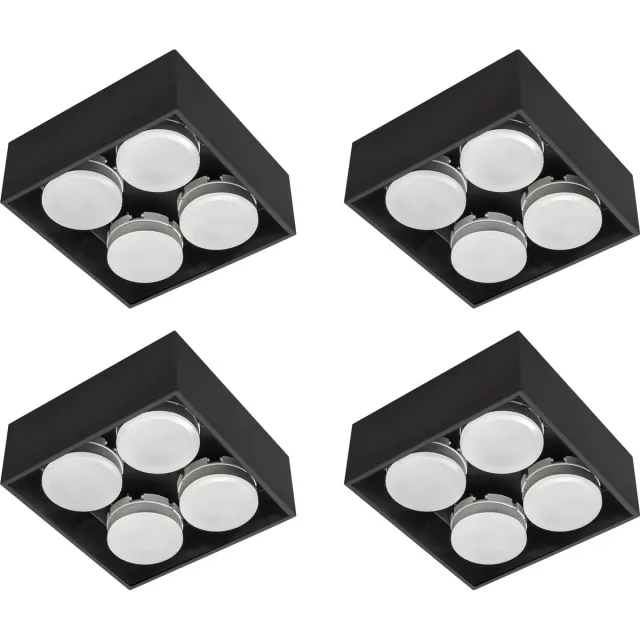 LED's light by Shada Cube Plafonniere met 4 lichtpunten - Draaibaar licht - Staal - 20 x 20 cm - GX53 - Zwart - 4PACK - Plafonnieres - Plafoniere slaapkamer - Plafondlamp - Plafondlampen - Badkamerlamp - Plafond lamp